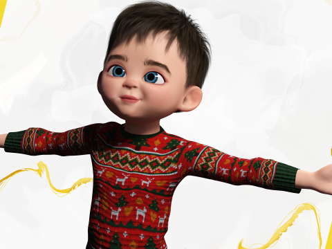 Christmas Sweater Toon Kids 3D Holiday Character Modelo 3D