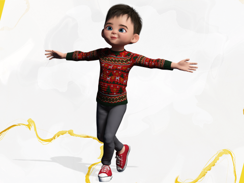 Christmas Sweater Toon Kids 3D Holiday Character Modelo 3D