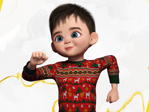 Christmas Sweater Toon Kids 3D Holiday Character Modelo 3D