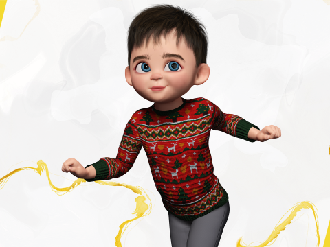 Christmas Sweater Toon Kids 3D Holiday Character Modelo 3D