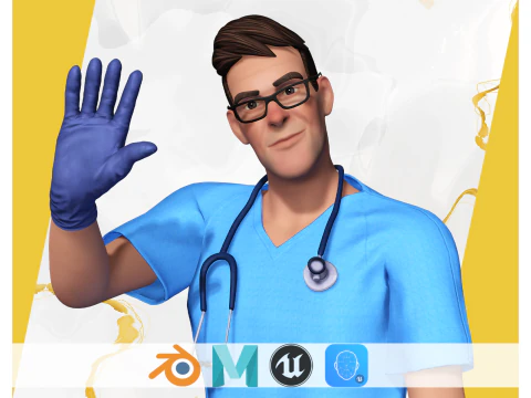 Model Dokter Kartun Medis 3D Full Rigged Toon Medis Model 3D