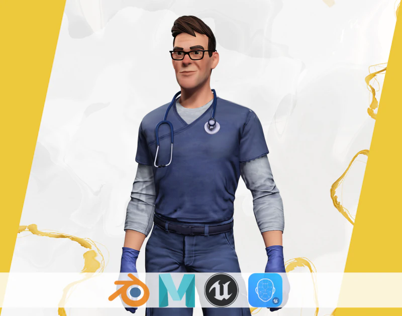 Stylized Cartoon Male Nurse Medical Doctor Character 3D Model .c4d .max .obj .3ds .fbx .stl .blend 