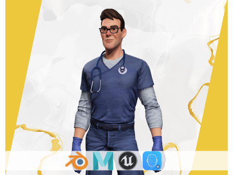 Stylized Cartoon Male Nurse Medical Doctor Character Modelo 3D
