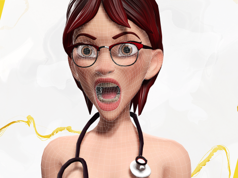 Red Scrubs Cartoon Doctor Fully Rigged Healthcare Worker 3D Model