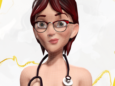 Red Scrubs Cartoon Doctor Fully Rigged Healthcare Worker 3D Model