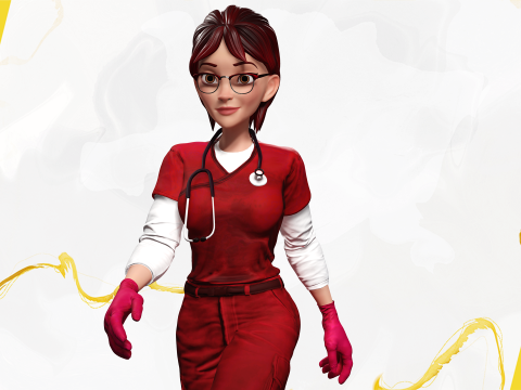 Red Scrubs Cartoon Doctor Fully Rigged Healthcare Worker 3D Model
