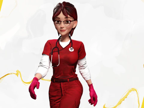 Red Scrubs Cartoon Doctor Fully Rigged Healthcare Worker 3D Model