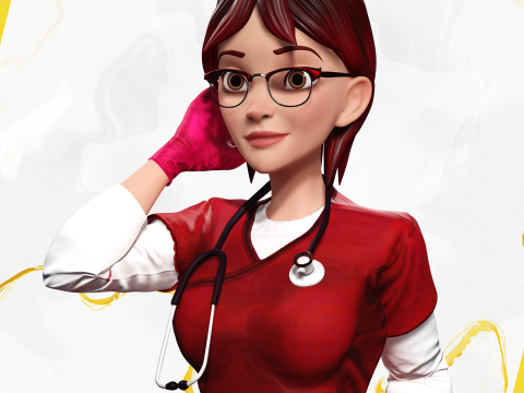 Red Scrubs Cartoon Doctor Fully Rigged Healthcare Worker 3D Model