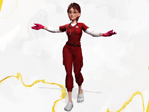 Red Scrubs Cartoon Doctor Fully Rigged Healthcare Worker 3D Model