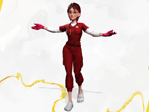 Red Scrubs Cartoon Doctor Fully Rigged Healthcare Worker 3D Model