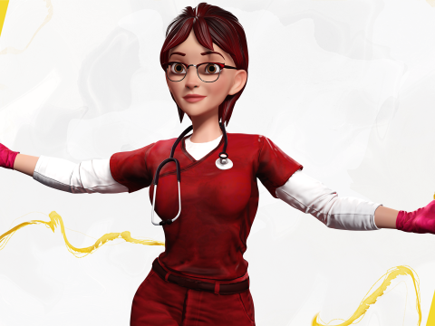 Red Scrubs Cartoon Doctor Fully Rigged Healthcare Worker 3D Model