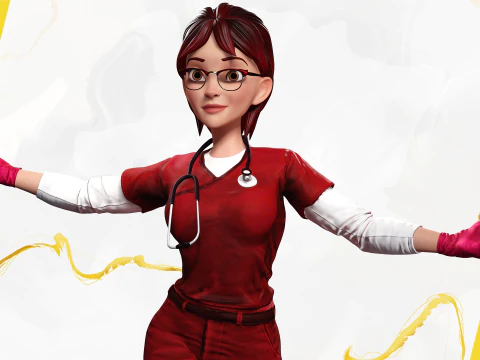 Red Scrubs Cartoon Doctor Fully Rigged Healthcare Worker 3D Model