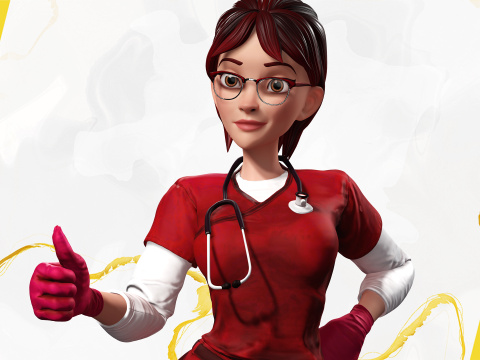 Red Scrubs Cartoon Doctor Fully Rigged Healthcare Worker 3D Model