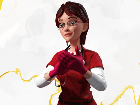 Red Scrubs Cartoon Doctor Fully Rigged Healthcare Worker 3D Model