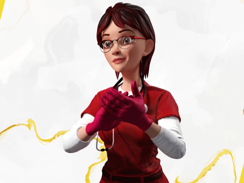 Red Scrubs Cartoon Doctor Fully Rigged Healthcare Worker 3D Model