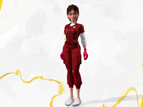 Red Scrubs Cartoon Doctor Fully Rigged Healthcare Worker 3D Model
