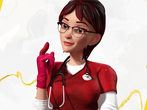 Red Scrubs Cartoon Doctor Fully Rigged Healthcare Worker 3D Model