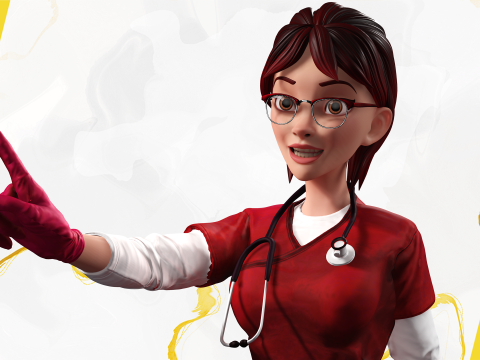 Red Scrubs Cartoon Doctor Fully Rigged Healthcare Worker 3D Model