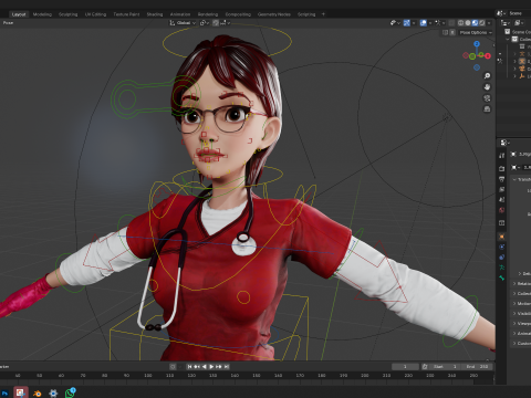 Red Scrubs Cartoon Doctor Fully Rigged Healthcare Worker 3D Model