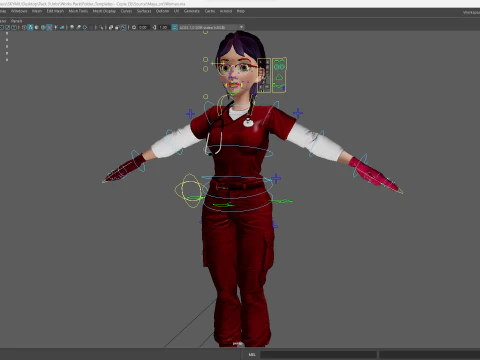 Red Scrubs Cartoon Doctor Fully Rigged Healthcare Worker 3D Model