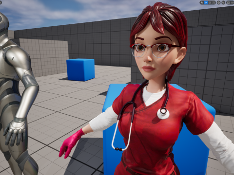 Red Scrubs Cartoon Doctor Fully Rigged Healthcare Worker 3D Model