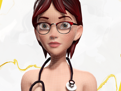 Red Scrubs Cartoon Doctor Fully Rigged Healthcare Worker 3D Model
