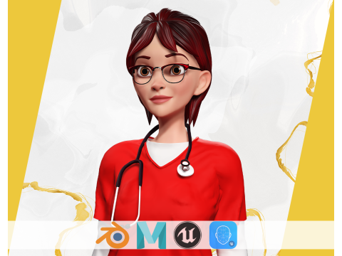 Toon Female Medic Rigged Model Nurse Medical Doctor Modelo 3D