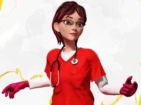 Toon Female Medic Rigged Model Nurse Medical Doctor 3D मॉडल