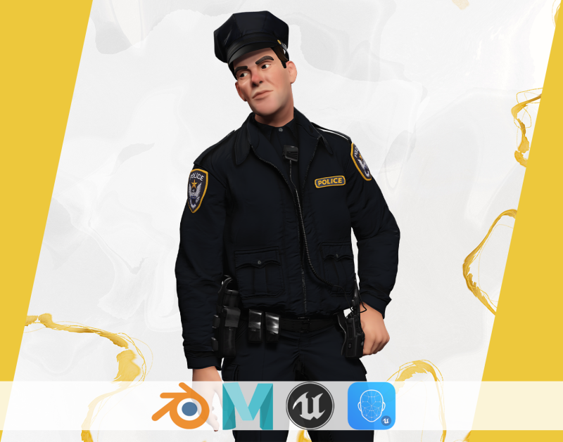 Stylized Cop Cartoon Police Officer Rigged Policeman Modello 3D .c4d .max .obj .3ds .fbx .stl .blend