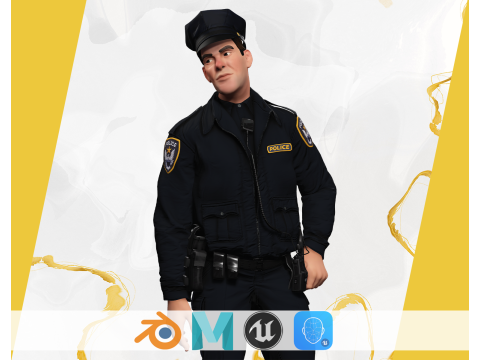 Stylized Cop Cartoon Police Officer Rigged Policeman 3D Модель