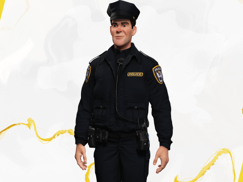 Stylized Cop Cartoon Police Officer Rigged Policeman Modello 3D