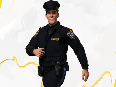 Stylized Cop Cartoon Police Officer Rigged Policeman Modello 3D