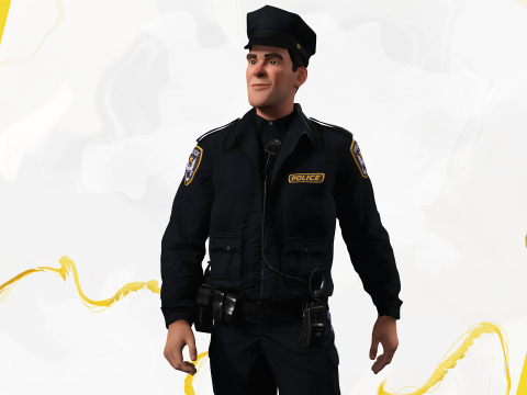 Stylized Cop Cartoon Police Officer Rigged Policeman Modello 3D