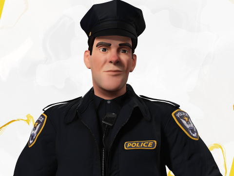 Stylized Cop Cartoon Police Officer Rigged Policeman Modello 3D