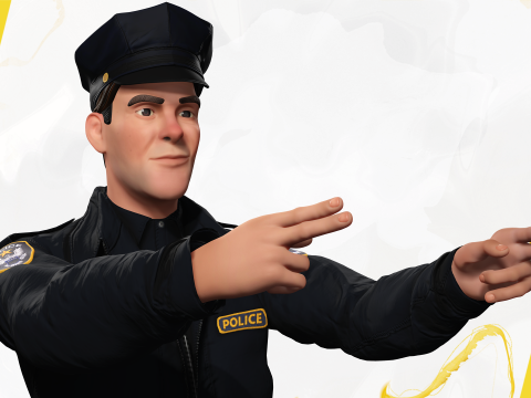 Stylized Cop Cartoon Police Officer Rigged Policeman Modello 3D