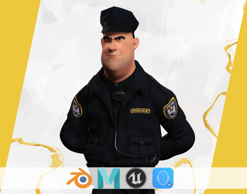 Rigged Police Officer Toon Character Toon Cop 3Dモデル .c4d .max .obj .3ds .fbx .stl .blend
