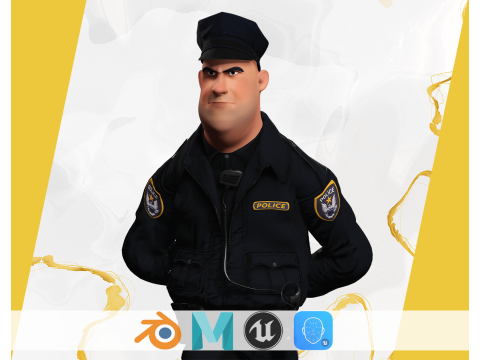 Rigged Police Officer Toon Character Toon Cop 3D Model