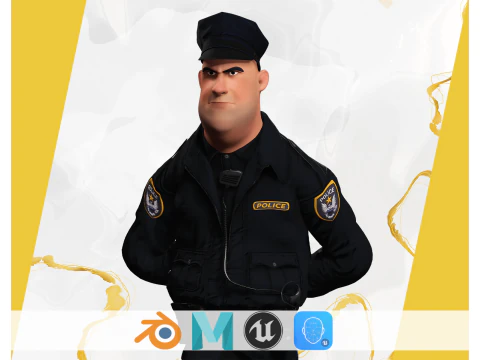 装备齐全的警察卡通人物卡通警察 3D 模型