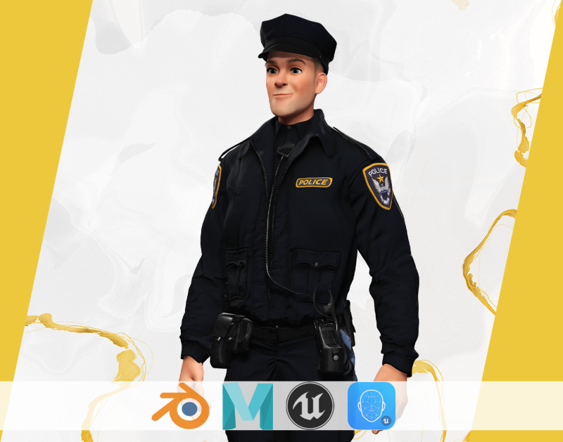 3D Law Enforcement Toon Character Police Officer 3Dモデル .c4d .max .obj .3ds .fbx .stl .blend