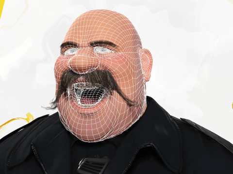 Stylized Cartoon Police Chief Rigged Fat Cop 3D Model