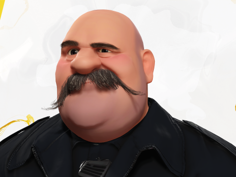 Stylized Cartoon Police Chief Rigged Fat Cop 3D Модель