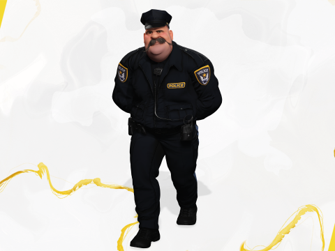 Stylized Cartoon Police Chief Rigged Fat Cop 3D Модель