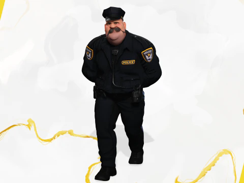 Stylized Cartoon Police Chief Rigged Fat Cop 3D Model