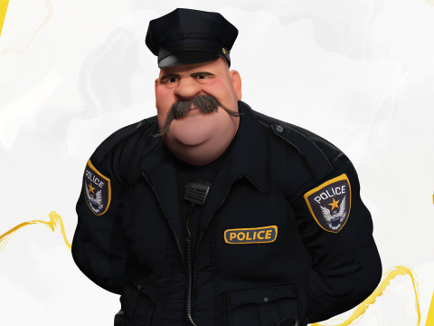 Stylized Cartoon Police Chief Rigged Fat Cop 3D Модель