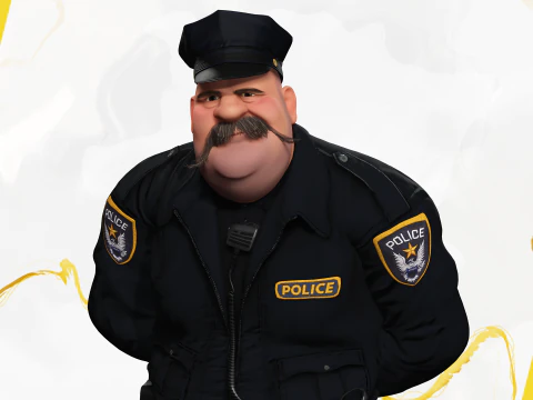 Stylized Cartoon Police Chief Rigged Fat Cop 3D Model