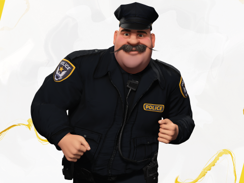 Stylized Cartoon Police Chief Rigged Fat Cop 3D Модель
