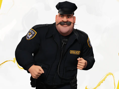 Stylized Cartoon Police Chief Rigged Fat Cop 3D Model