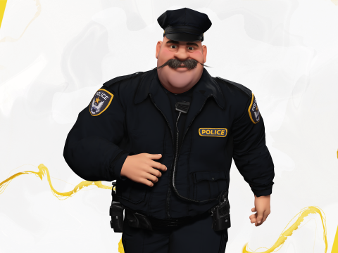 Stylized Cartoon Police Chief Rigged Fat Cop 3D Модель