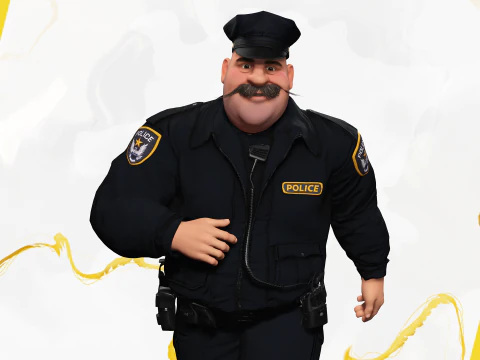 Stylized Cartoon Police Chief Rigged Fat Cop 3D Model