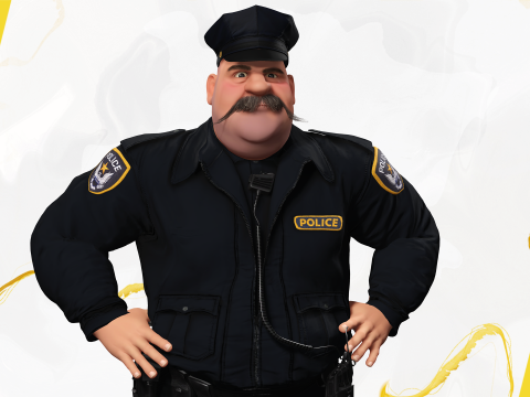 Stylized Cartoon Police Chief Rigged Fat Cop 3D Модель
